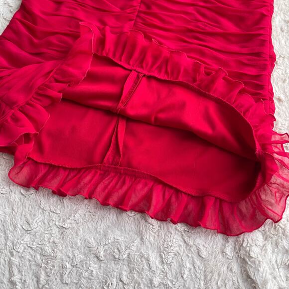Cache silk ruffled sweetheart slip dress cocktail red ruched midi formal red 8 - Picture 10 of 16